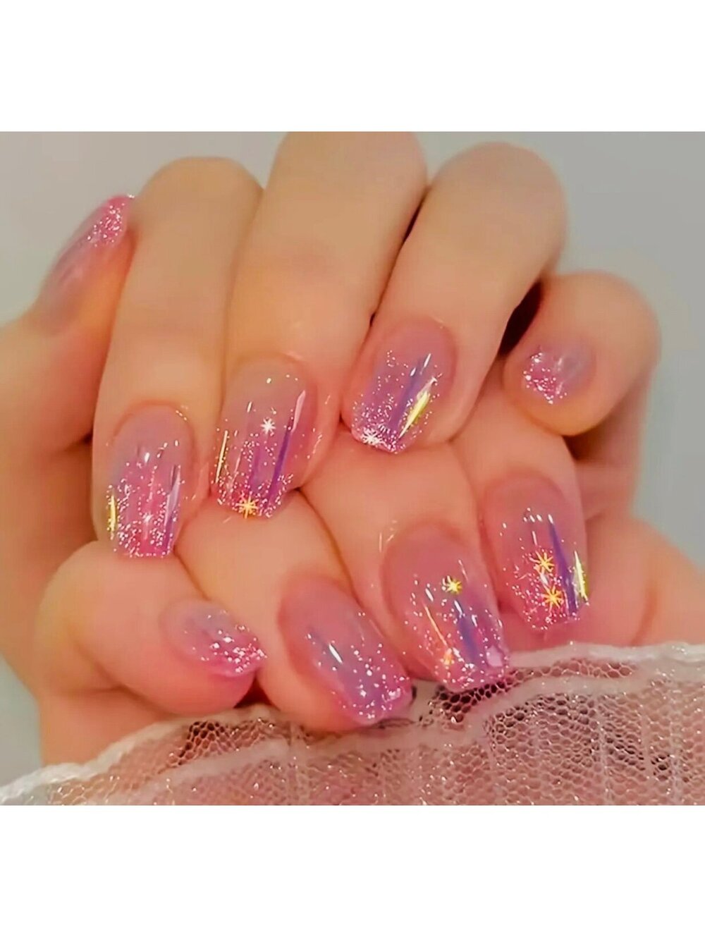 New - 24pcs Medium Ballerina -Pinkish Nude Glitter Reusable Press On Nails